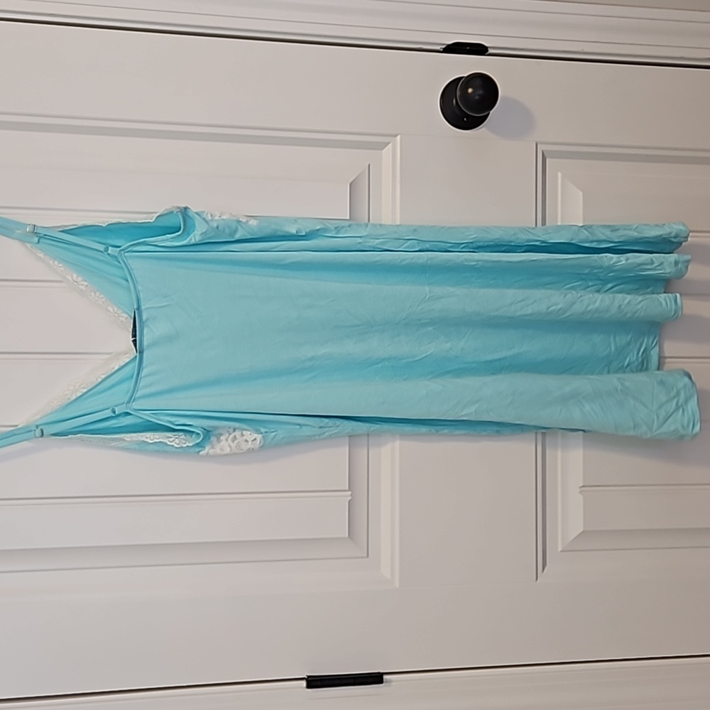 Light Blue Sleep Dress with Lace Size L - Picture 2 of 5